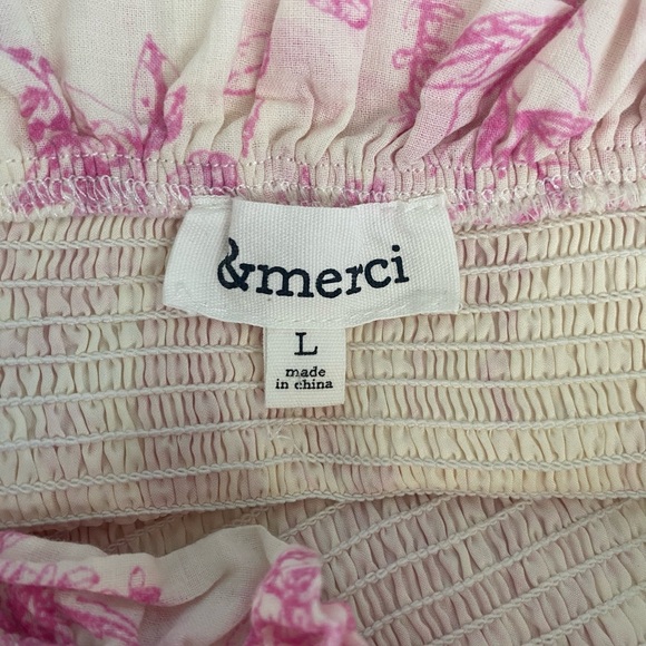 &merci Beautiful Pink and White Floral Strapless Dress Sz L - Picture 8 of 10